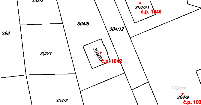 Nivnice 1042 na parcele st. 304/20 v KÚ Nivnice, Katastrální mapa