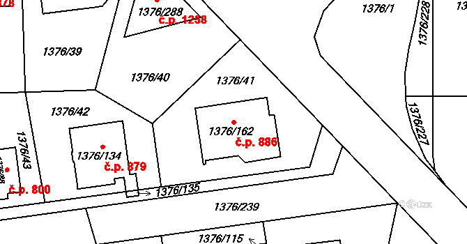 Řeporyje 886, Praha na parcele st. 1376/162 v KÚ Řeporyje, Katastrální mapa