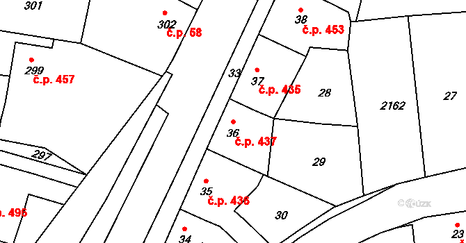 Týnec nad Labem 437 na parcele st. 36 v KÚ Týnec nad Labem, Katastrální mapa