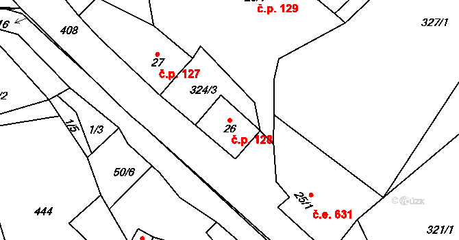 Těchlovice 128 na parcele st. 26 v KÚ Babětín, Katastrální mapa