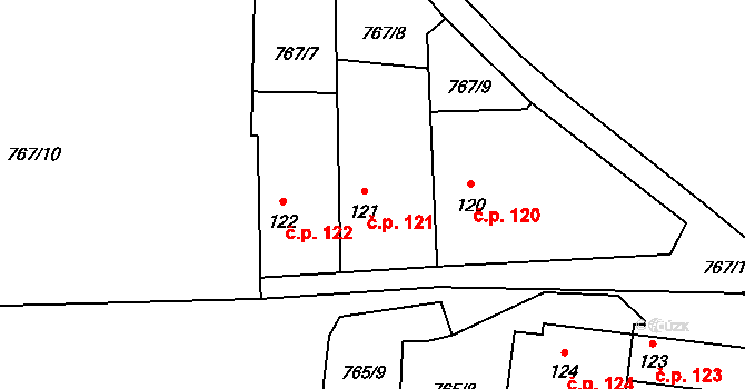 Krpy 121, Kropáčova Vrutice na parcele st. 121 v KÚ Krpy, Katastrální mapa