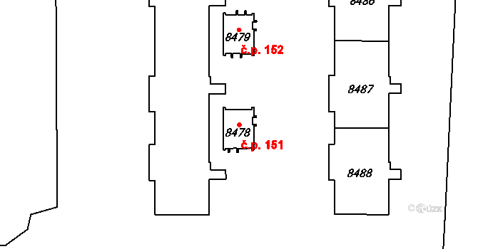 Cihelna 151, Pardubice na parcele st. 8478 v KÚ Pardubice, Katastrální mapa