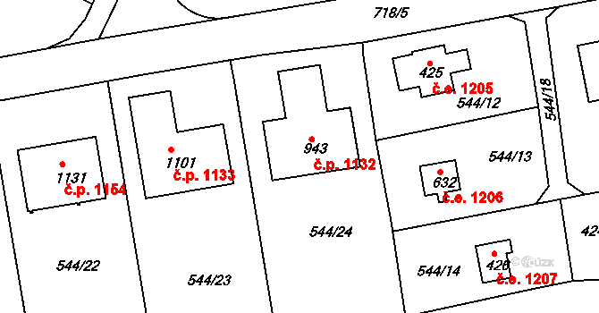 Ládví 1132, Kamenice na parcele st. 943 v KÚ Ládví, Katastrální mapa