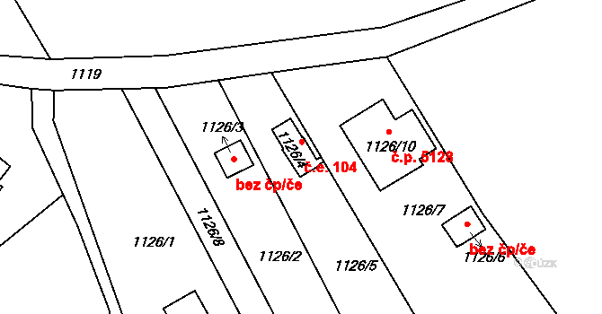 Proseč nad Nisou 104, Jablonec nad Nisou na parcele st. 1126/4 v KÚ Proseč nad Nisou, Katastrální mapa