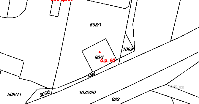 Sousedovice 62 na parcele st. 80/1 v KÚ Sousedovice, Katastrální mapa
