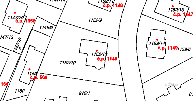 Jemnice 1148 na parcele st. 1152/13 v KÚ Jemnice, Katastrální mapa