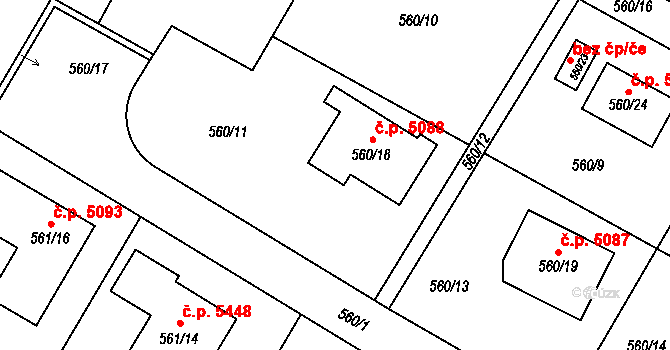 Jihlava 5088 na parcele st. 560/18 v KÚ Jihlava, Katastrální mapa
