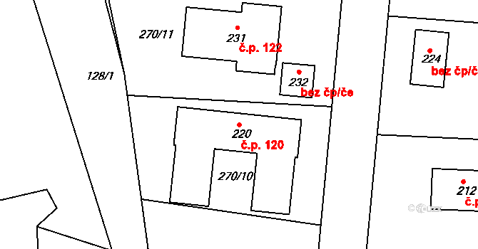 Libošovice 120 na parcele st. 220 v KÚ Libošovice, Katastrální mapa
