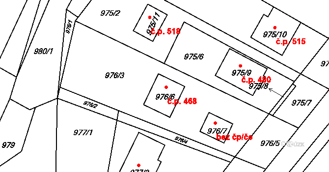 Telnice 468 na parcele st. 976/6 v KÚ Telnice u Brna, Katastrální mapa