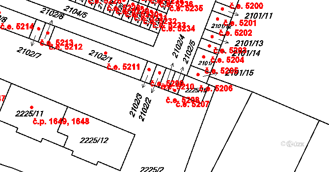 Kadaň 5208 na parcele st. 2102/4 v KÚ Kadaň, Katastrální mapa