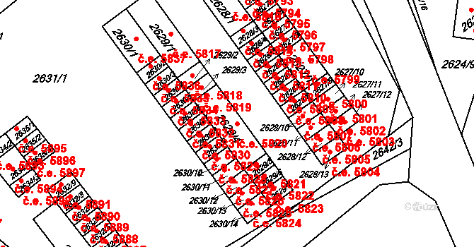 Kadaň 5820 na parcele st. 2629/4 v KÚ Kadaň, Katastrální mapa