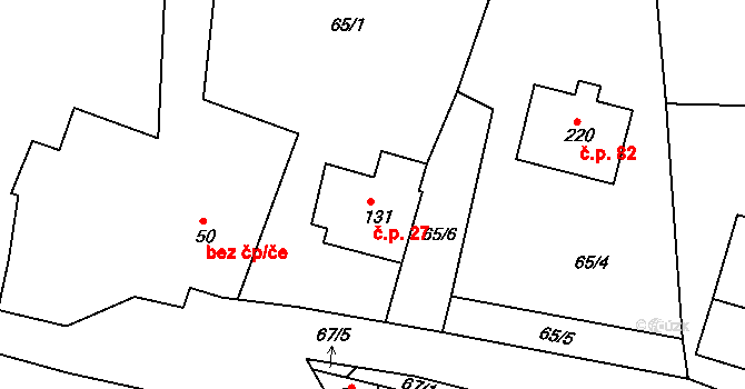Petroupim 27 na parcele st. 131 v KÚ Petroupim, Katastrální mapa