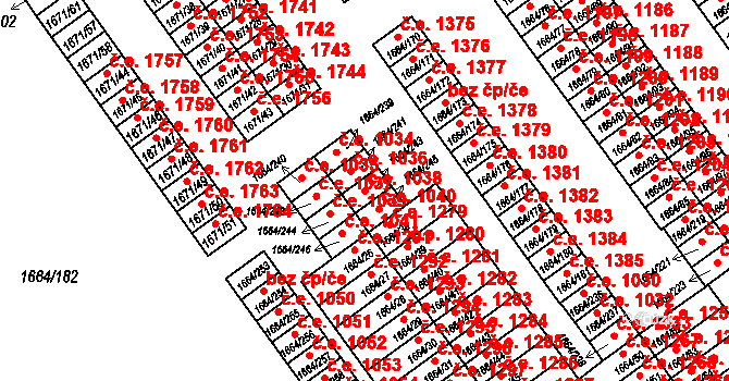 Teplické Předměstí 1038, Bílina na parcele st. 1664/243 v KÚ Bílina, Katastrální mapa