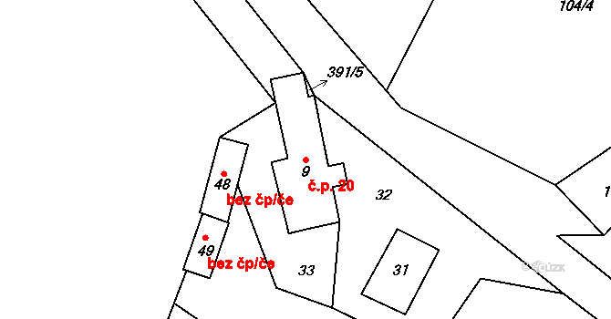 Uhřice 20, Sedlec-Prčice na parcele st. 9 v KÚ Uhřice u Sedlce, Katastrální mapa
