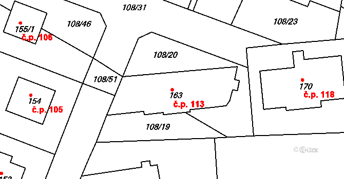 Chyšky 113 na parcele st. 163 v KÚ Chyšky, Katastrální mapa