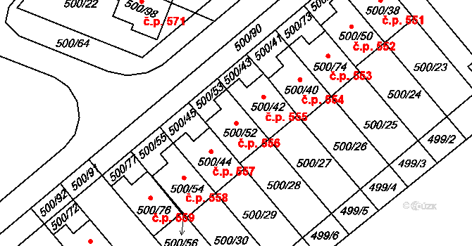 Bylnice 556, Brumov-Bylnice na parcele st. 500/52 v KÚ Bylnice, Katastrální mapa