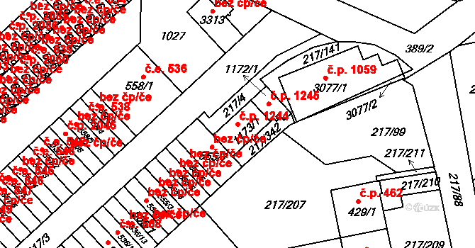 Sezimovo Ústí 1244 na parcele st. 1173/1 v KÚ Sezimovo Ústí, Katastrální mapa