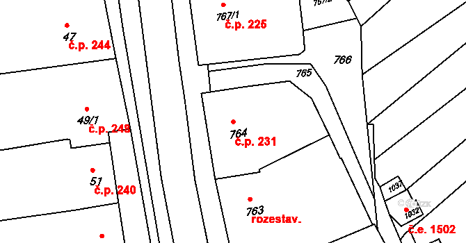 Bošovice 231 na parcele st. 764 v KÚ Bošovice, Katastrální mapa