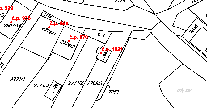 Nivnice 1021 na parcele st. 2768/5 v KÚ Nivnice, Katastrální mapa