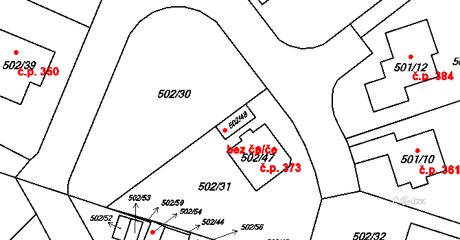 Tábor 49577816 na parcele st. 502/48 v KÚ Horky u Tábora, Katastrální mapa