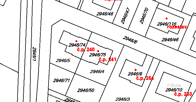 Choceňské Předměstí 241, Vysoké Mýto na parcele st. 2946/75 v KÚ Vysoké Mýto, Katastrální mapa