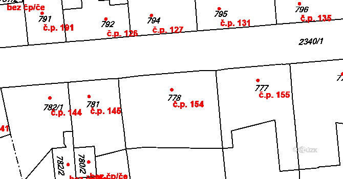 Velké Předměstí 154, Horšovský Týn na parcele st. 778 v KÚ Horšovský Týn, Katastrální mapa