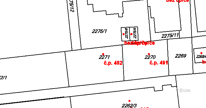 Pražské Předměstí 492, Jaroměř na parcele st. 2271 v KÚ Jaroměř, Katastrální mapa