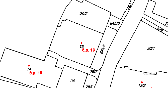 Teplice nad Metují 13 na parcele st. 13 v KÚ Teplice nad Metují, Katastrální mapa