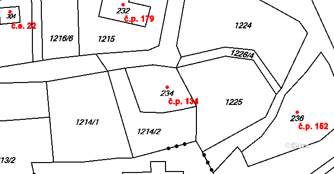 Horní Radechová 134 na parcele st. 234 v KÚ Horní Radechová, Katastrální mapa