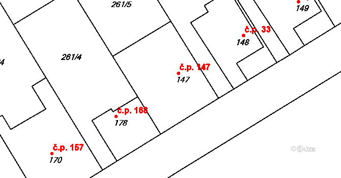 Vysoké Chvojno 147 na parcele st. 147 v KÚ Vysoké Chvojno, Katastrální mapa