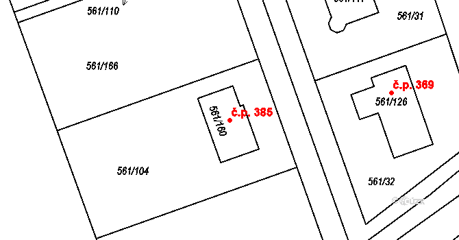 Třebestovice 385 na parcele st. 561/160 v KÚ Třebestovice, Katastrální mapa