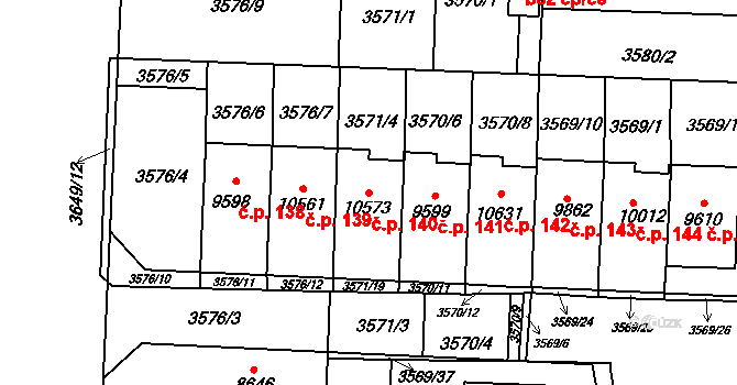 Cihelna 140, Pardubice na parcele st. 10573 v KÚ Pardubice, Katastrální mapa