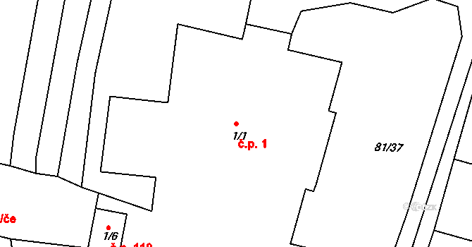 Zdechovice 1 na parcele st. 1/1 v KÚ Zdechovice, Katastrální mapa
