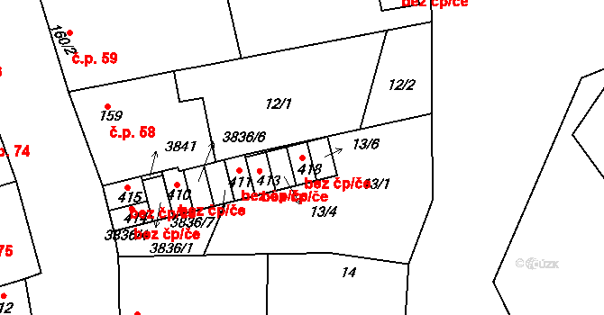 Horní Bojanovice 78836816 na parcele st. 418 v KÚ Horní Bojanovice, Katastrální mapa