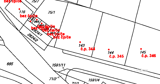 Štíty 344 na parcele st. 143 v KÚ Štíty-město, Katastrální mapa