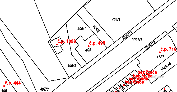 Štramberk 495 na parcele st. 405 v KÚ Štramberk, Katastrální mapa