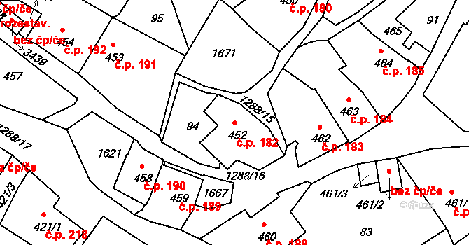Plešivec 182, Český Krumlov na parcele st. 452 v KÚ Český Krumlov, Katastrální mapa