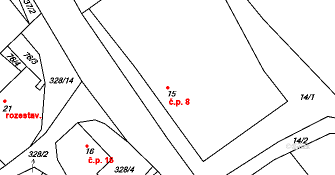 Dolní Dlužiny 8, Světlá nad Sázavou na parcele st. 15 v KÚ Dolní Dlužiny, Katastrální mapa
