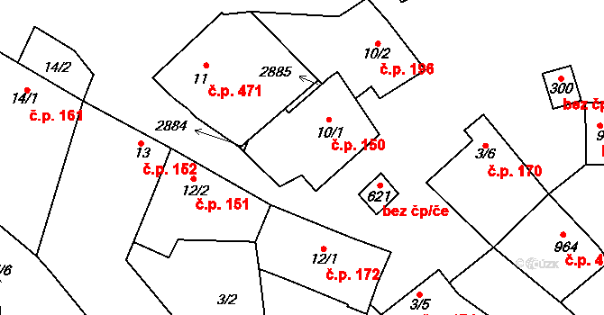 Vrbice 150 na parcele st. 10/1 v KÚ Vrbice u Velkých Pavlovic, Katastrální mapa
