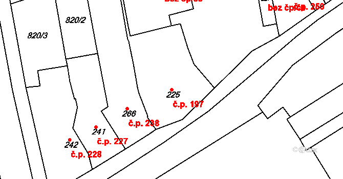 Nezamyslice 197 na parcele st. 225 v KÚ Nezamyslice nad Hanou, Katastrální mapa