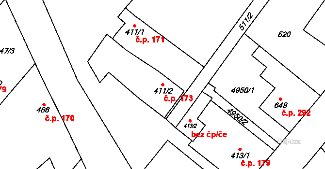 Olbramovice 173 na parcele st. 411/2 v KÚ Olbramovice u Moravského Krumlova, Katastrální mapa