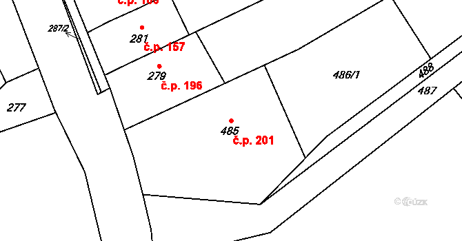 Přerov VII-Čekyně 201, Přerov na parcele st. 485 v KÚ Čekyně, Katastrální mapa