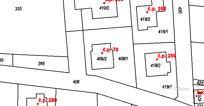 Neveklov 70 na parcele st. 409/2 v KÚ Neveklov, Katastrální mapa
