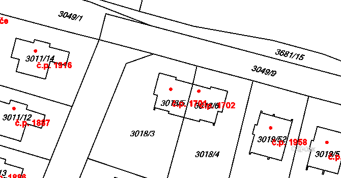 Dobrá Voda u Českých Budějovic 1701 na parcele st. 3018/5 v KÚ Dobrá Voda u Českých Budějovic, Katastrální mapa