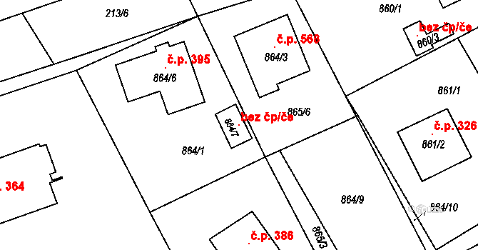 Zruč-Senec 118377817 na parcele st. 864/7 v KÚ Zruč, Katastrální mapa