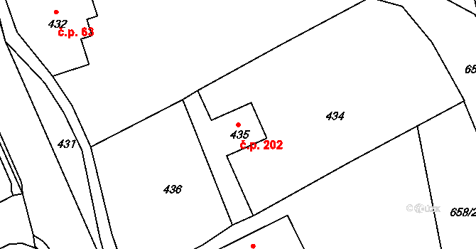 Rýnovice 202, Jablonec nad Nisou na parcele st. 435 v KÚ Rýnovice, Katastrální mapa