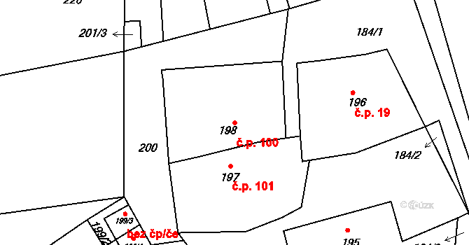Pávov 100, Jihlava na parcele st. 198 v KÚ Pávov, Katastrální mapa