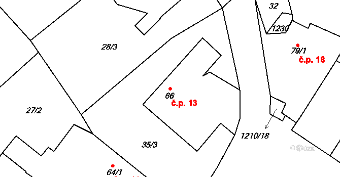 Řehořov 13, Kamenice na parcele st. 66 v KÚ Řehořov, Katastrální mapa