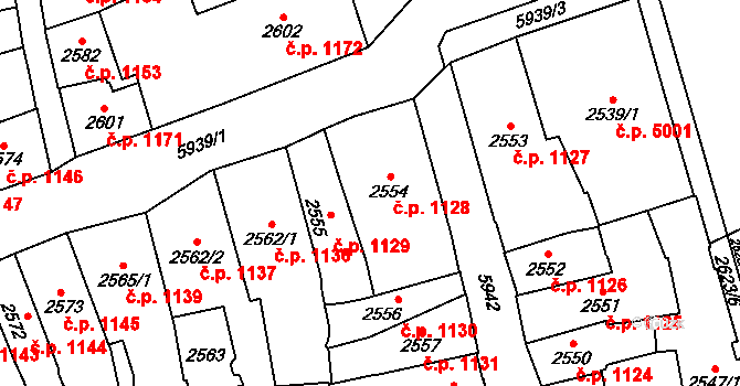 Jihlava 1128 na parcele st. 2554 v KÚ Jihlava, Katastrální mapa