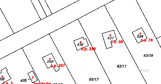 Holoubkov 219 na parcele st. 436 v KÚ Holoubkov, Katastrální mapa